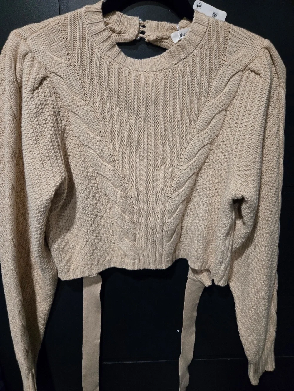 Free people cropped open tie back sweater L NWT Tan